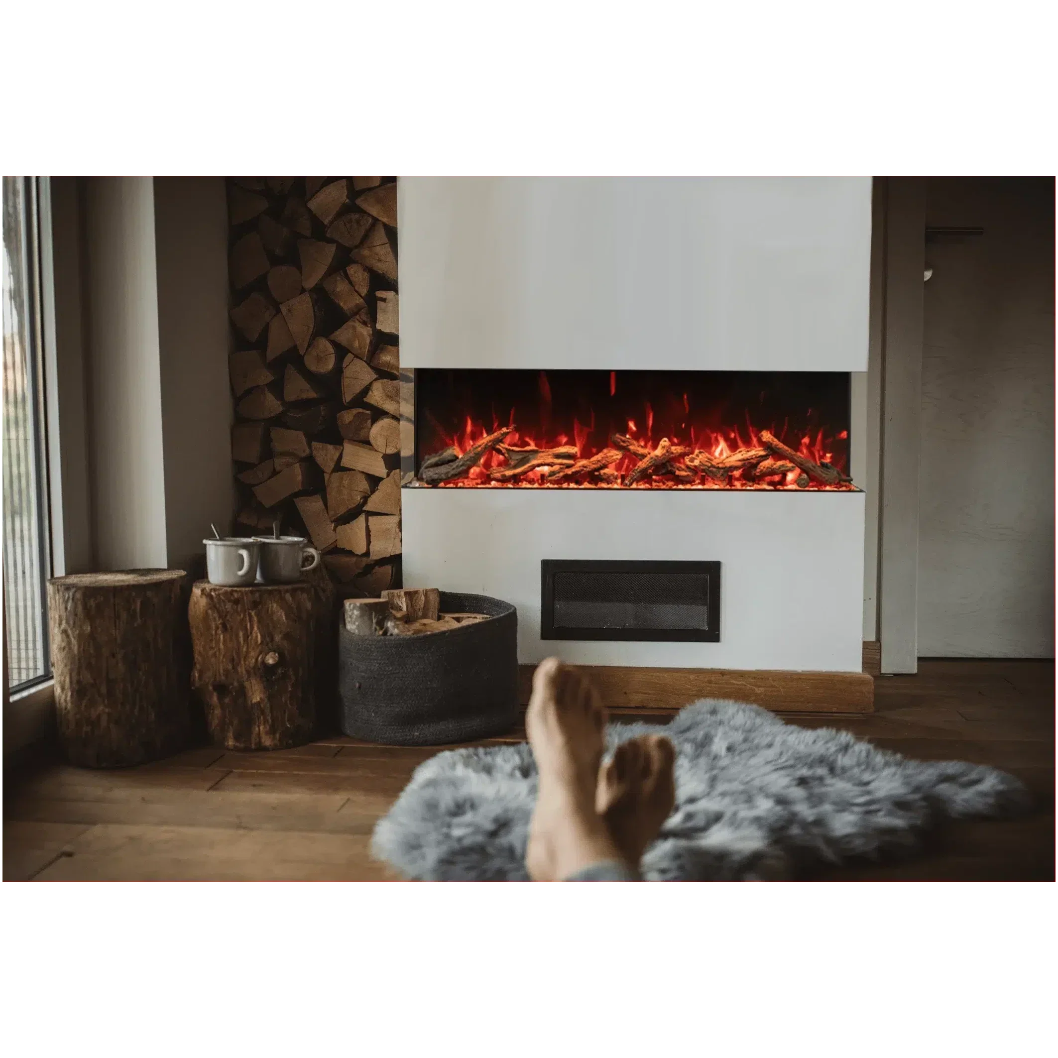 Amantii Tru View Bespoke 75" Three-Sided Indoor/Outdoor Electric Fireplace with WiFi Control