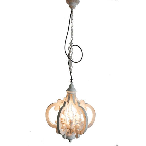 Antiqued Wood And Metal Chandelier, White - BM147073