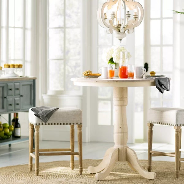 Antiqued Wood And Metal Chandelier, White - BM147073