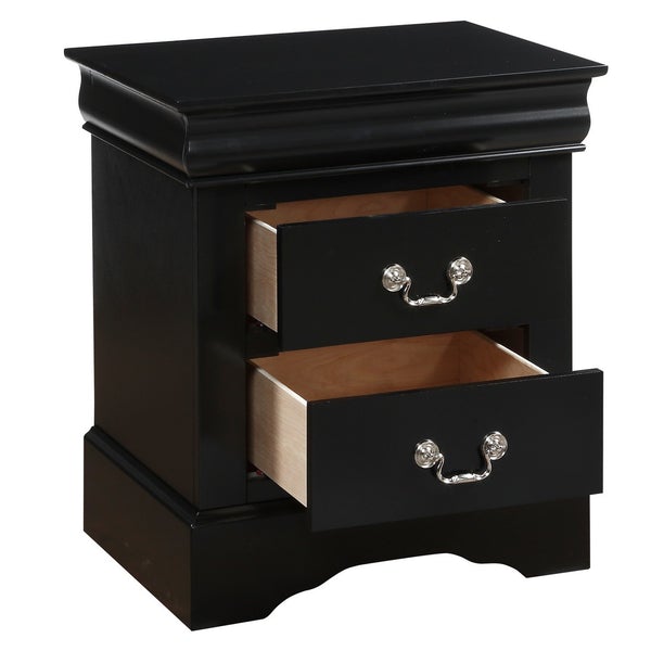 Traditional 2 Drawers Wood Nightstand, Black