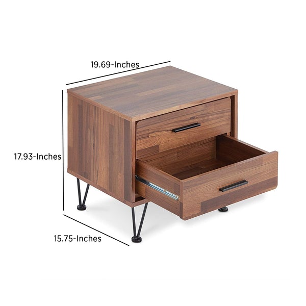Contemporary 2 Drawers Wood Nightstand, Brown