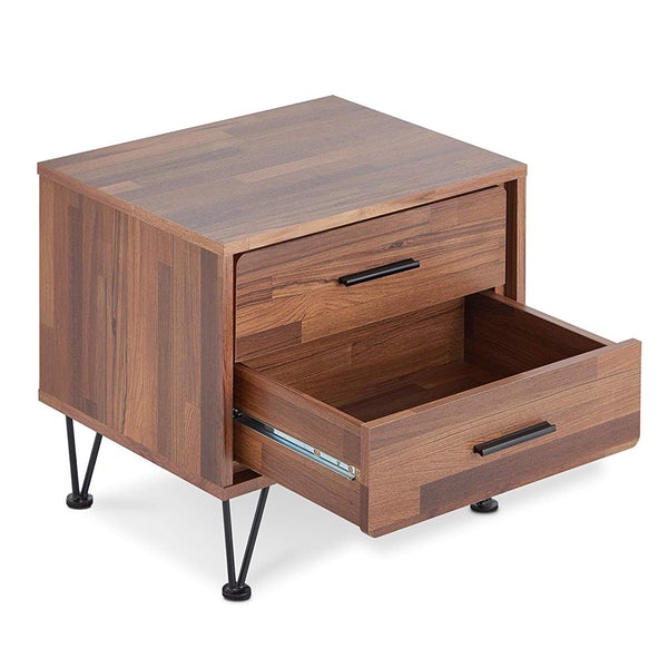 Contemporary 2 Drawers Wood Nightstand, Brown