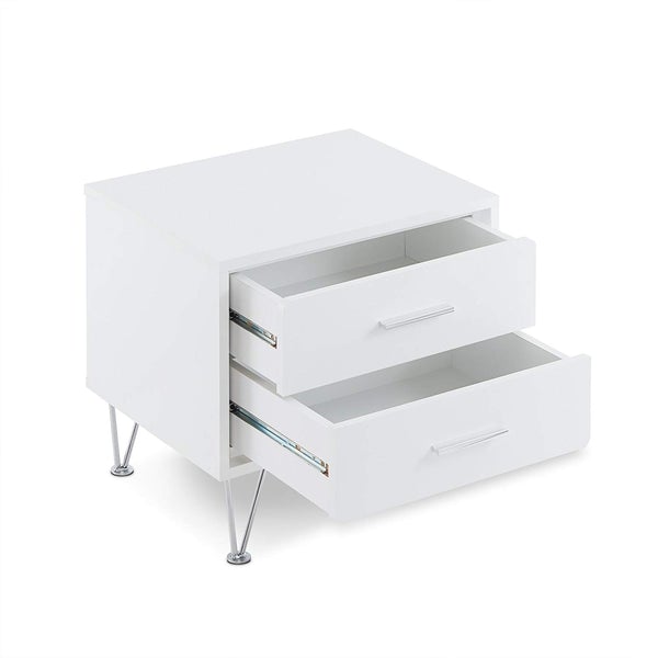 Contemporary 2 Drawers Wood Nightstand, White