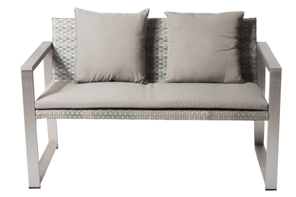 Anodized Aluminum Upholstered Cushioned Sofa With Rattan, Gray/Taupe