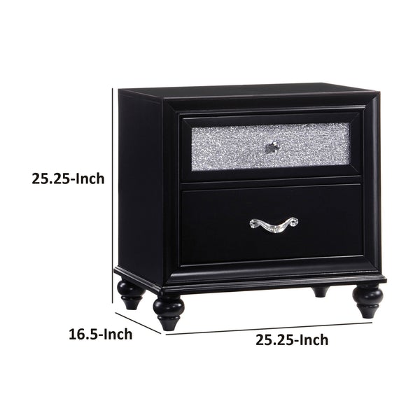 Two Drawers Wooden Night Stand With Acrylic Drawer Front, Black