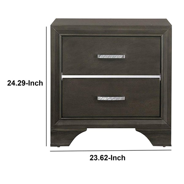 Wooden Two Drawer Nightstand With Bracket Legs, Gray