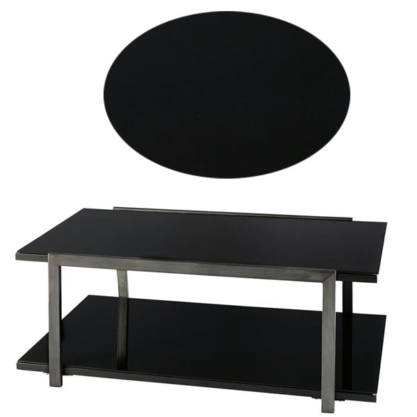 Metal Framed Table Set With Tempered Glass Top And Lower Shelf, Set Of Three, Black And Silver