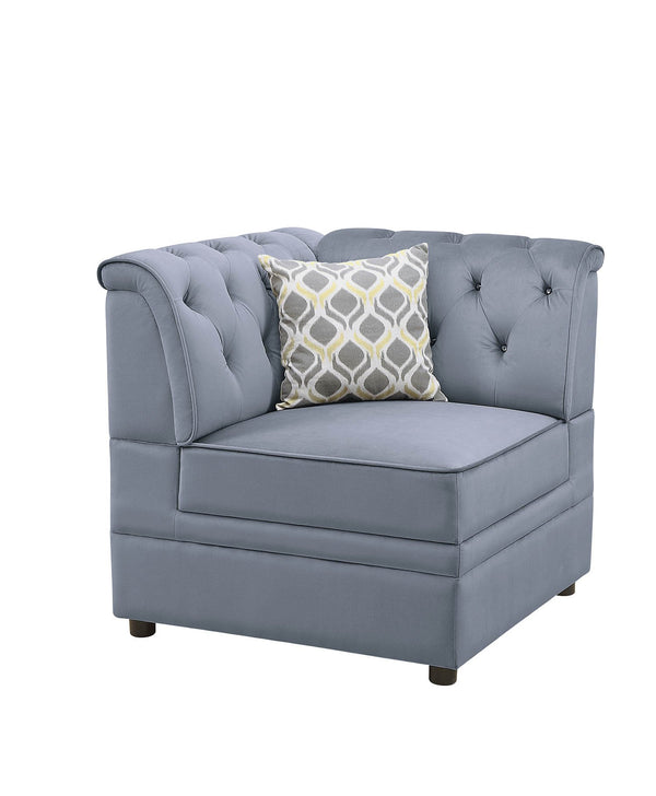 Fabric Upholstered Wooden Modular Wedge With Button Tufted Details, Gray