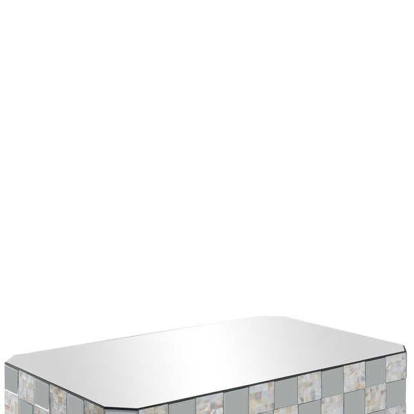 Wooden Coffee Table With Checkered Pattern Mirror Insets, Silver