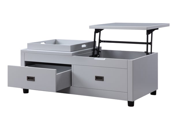 Coffee Table With Top Lift And Reversible Lid Tray, Light Gray
