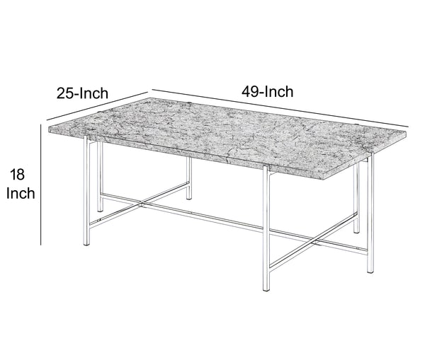 Marble Top Coffee Table With Trestle Base , Gray And Silver