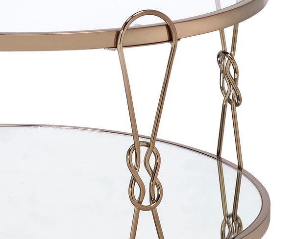 Metal Coffee Table With Glass Top And 1 Bottom Shelf,Gold And Clear
