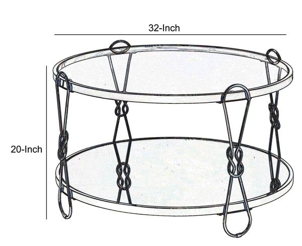 Metal Coffee Table With Glass Top And 1 Bottom Shelf,Gold And Clear