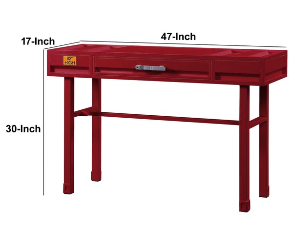 industrial Style Metal And Wood 1 Drawer Vanity Desk, Red