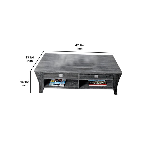 Low Rise Coffee Table With Drawers And Bottom Shelves, Gray