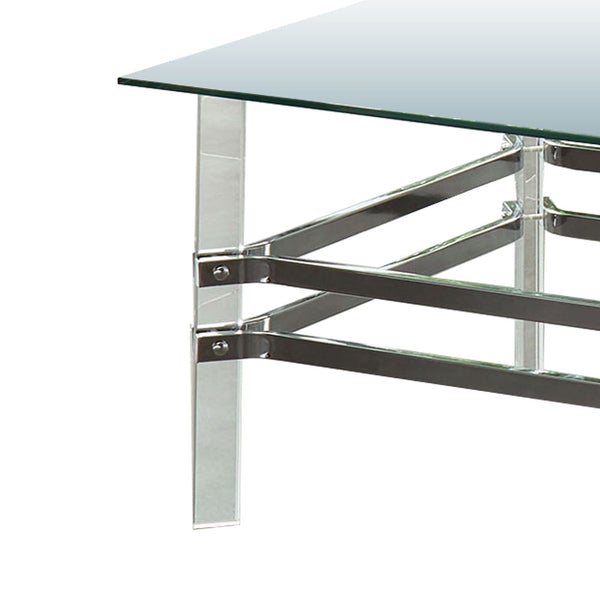 Glass And Metal Coffee Table With Tubular Legs, Silver And Clear