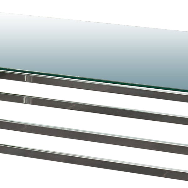 Glass And Metal Coffee Table With Tubular Legs, Silver And Clear
