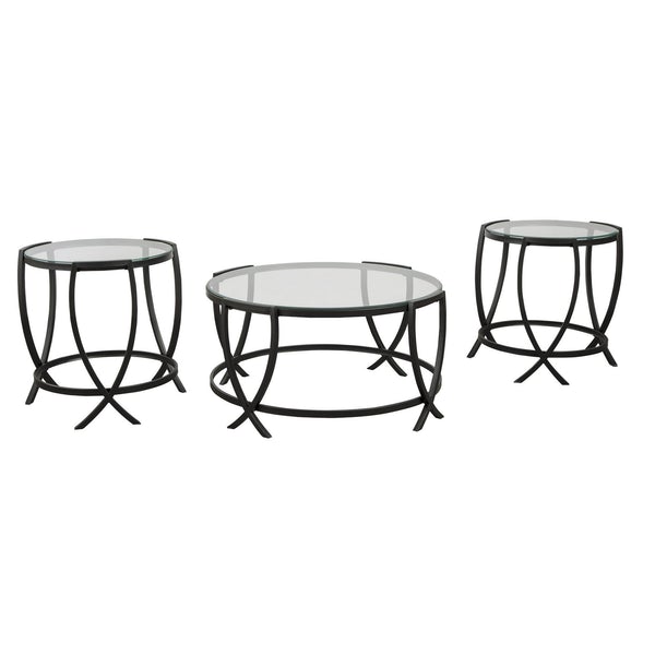 Contemporary Round Table Set With Glass Top And Geometric Metal Body In Black - BM213280