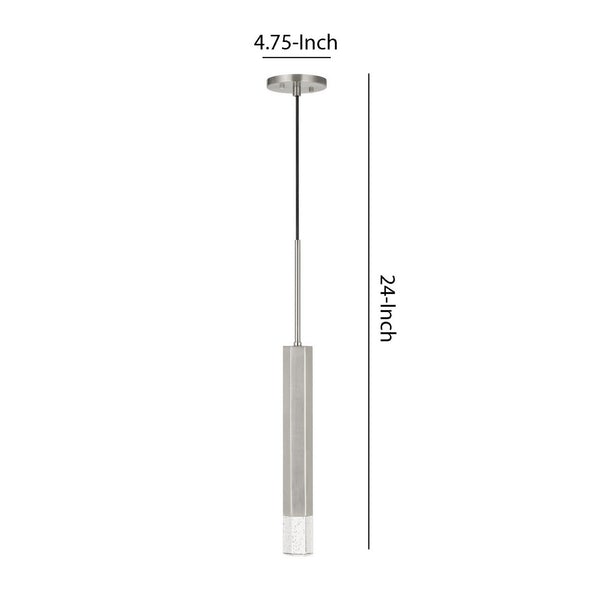 Hexagonal Metal Frame Single LED Light Pendant With Glass Diffuser, Gray - BM220651