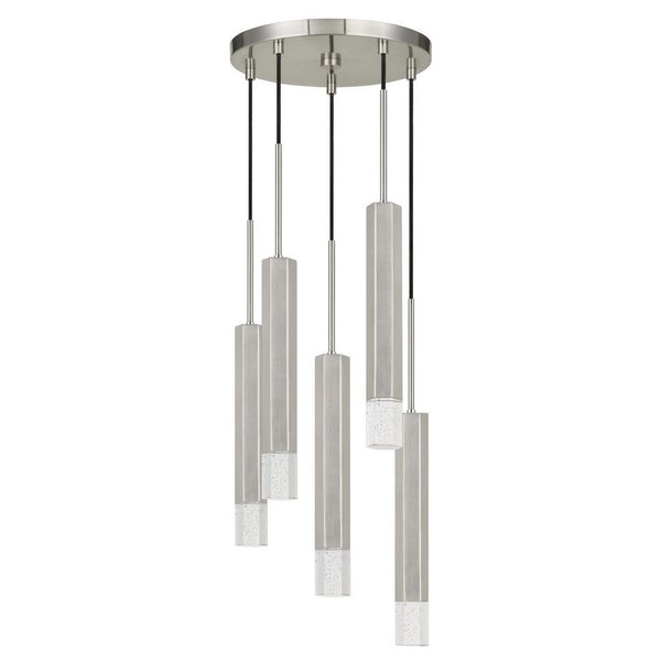 Hexagonal Metal Frame 5 LED Light Pendant With Glass Diffuser, Gray - BM220655