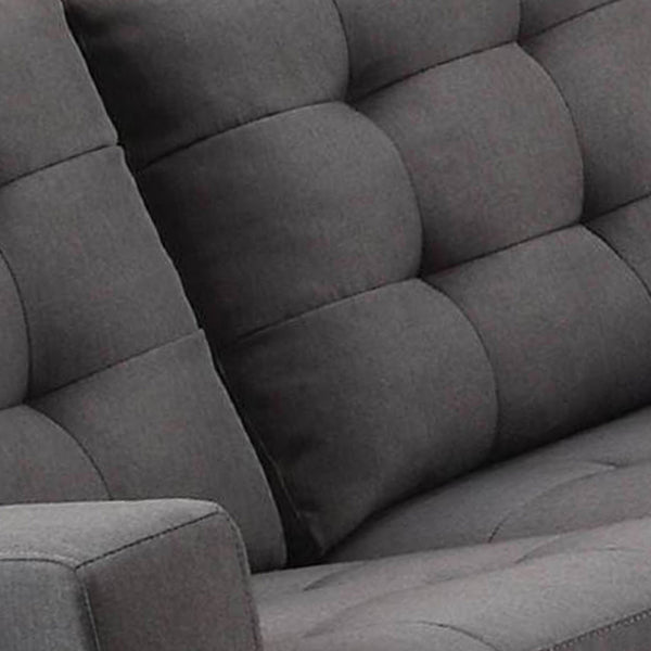 Fabric Upholstered Wooden Loveseat With Tufted Seat And Backrest, Gray