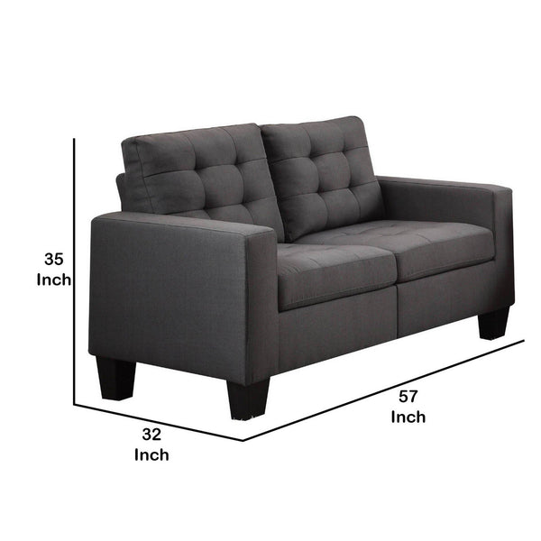 Fabric Upholstered Wooden Loveseat With Tufted Seat And Backrest, Gray