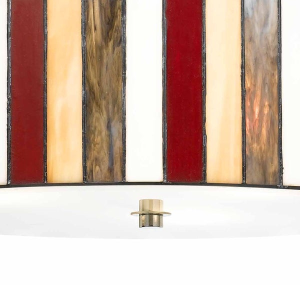 3 Bulb Glass Drum Chandelier With Stripe Pattern, Multicolor - BM223075