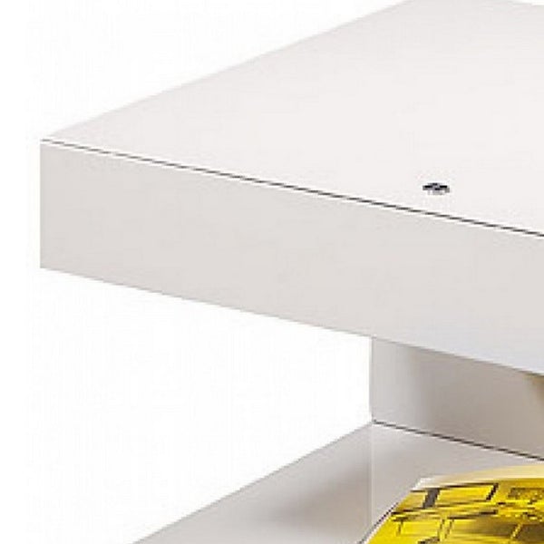 Contemporary Squared C Shaped Wooden Nightstand With LED Light, White