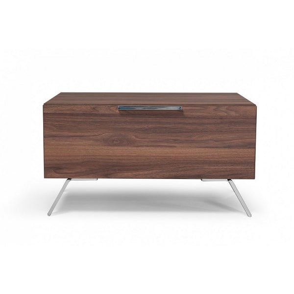 1 Drawer Wooden Nightstand With Metal Handle And Angled Legs, Brown