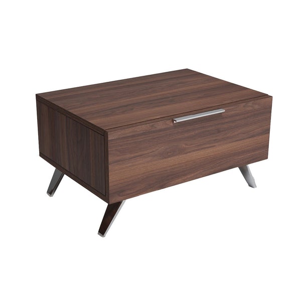 1 Drawer Wooden Nightstand With Metal Handle And Angled Legs, Brown