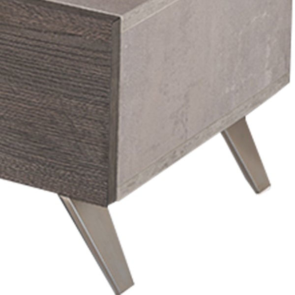 1 Drawer Faux Concrete Nightstand With Metal Handle And Angled Legs | Gray Nightstand