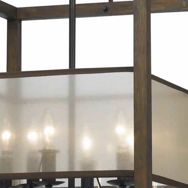 Rectangular Chandelier With Wooden Frame And Organza Striped Shade, Brown - BM223601