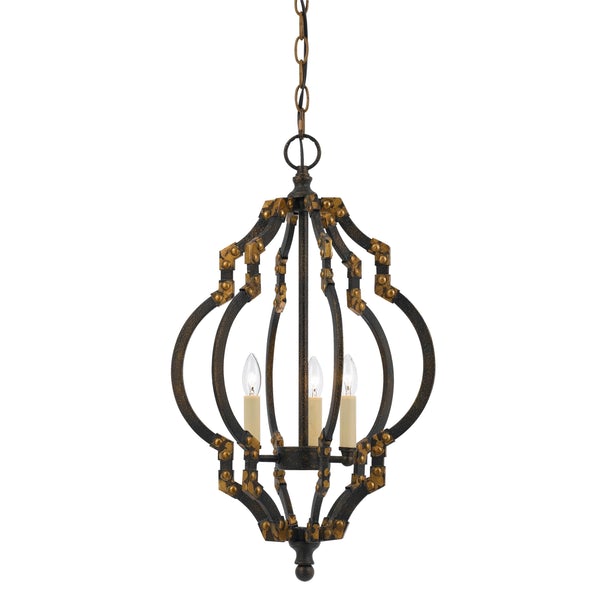 Quatrefoil Design Metal Frame Pendant Lighting With Rivet Accents, Black - BM224842