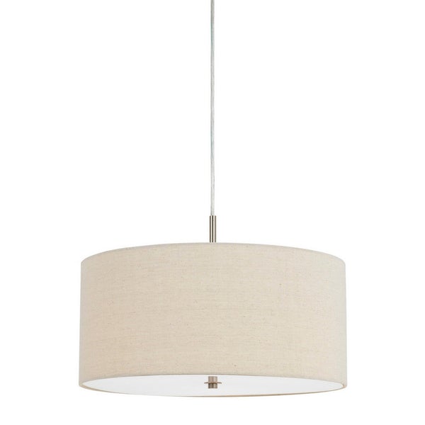 Metal Pendant Lighting With Fabric Circular Drum Shade, Off White - BM224940