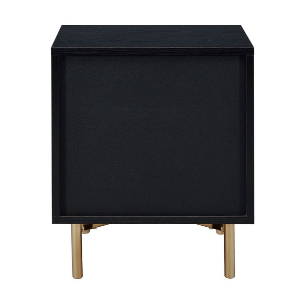 3 Drawer Nightstand With Waved Recessed Fronts, Black And Gold