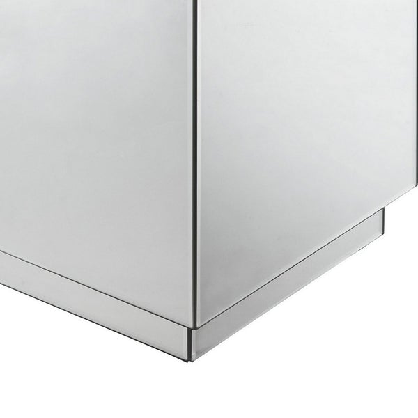 Mirrored Accent Table With Faux Diamond Inlaid Glass Top, Silver