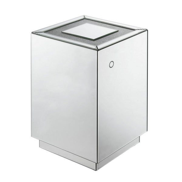 Mirrored Accent Table With Faux Diamond Inlaid Glass Top, Silver