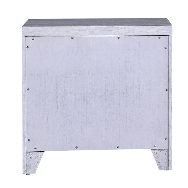 3 Drawer Wooden Nightstand With Oversized Metal Bar Pulls, Antique White