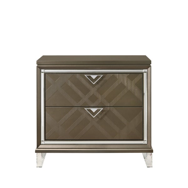 2 Drawer Wooden Nightstand With Mirror Accent And Acrylic Legs, Taupe Brown - BM225965