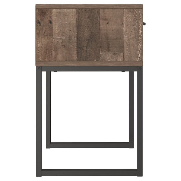 Single Drawer Wooden Nightstand With Metal Legs, Brown And Black