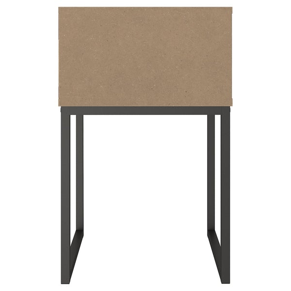 Single Drawer Wooden Nightstand With Metal Legs, Brown And Black
