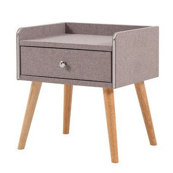 1 Drawer Wooden Nightstand With Raised Top, Gray And Brown -