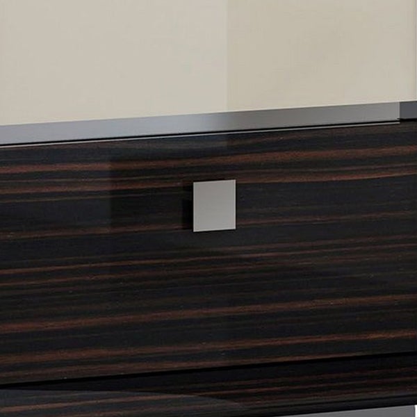 2 Drawer Nightstand With Grain Details And Plinth Base, Beige And Brown