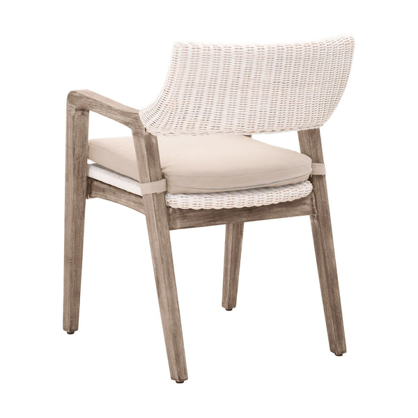 Wooden Frame Fabric Upholstered Wicker Arm Chair, Gray And Brown