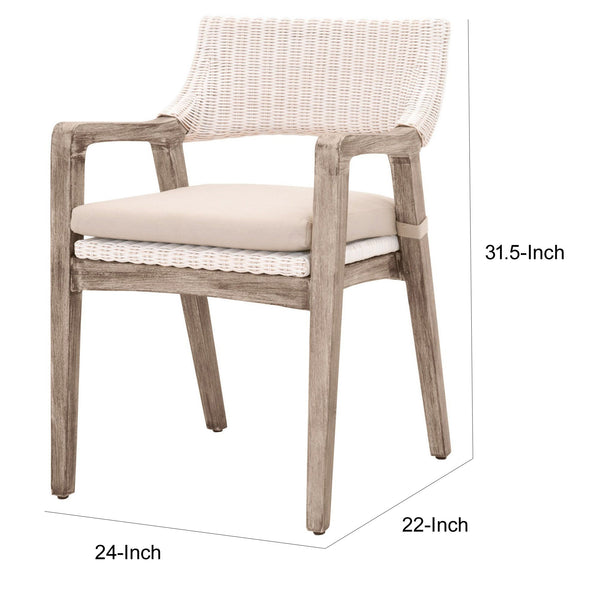 Wooden Frame Fabric Upholstered Wicker Arm Chair, Gray And Brown