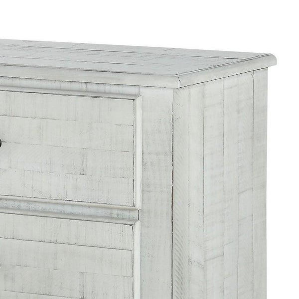 28 Inch 2 Drawer Plank Style Nightstand, Weathered White