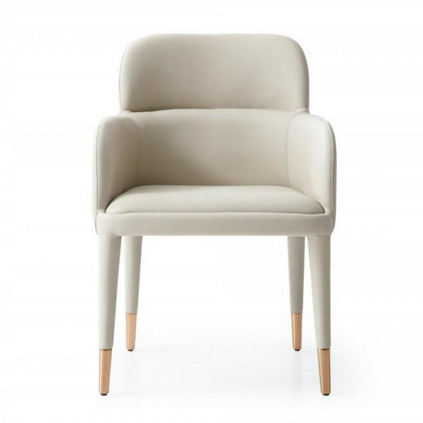 Leatherette Armchair With Horizontal Channel Tufted Curved Back, Cream