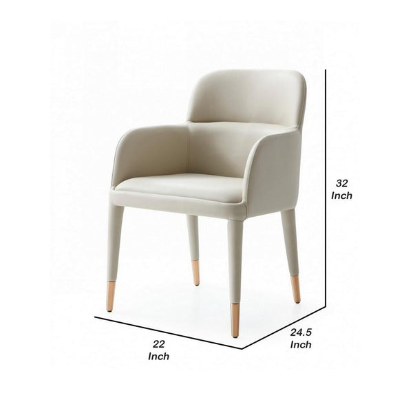Leatherette Armchair With Horizontal Channel Tufted Curved Back, Cream