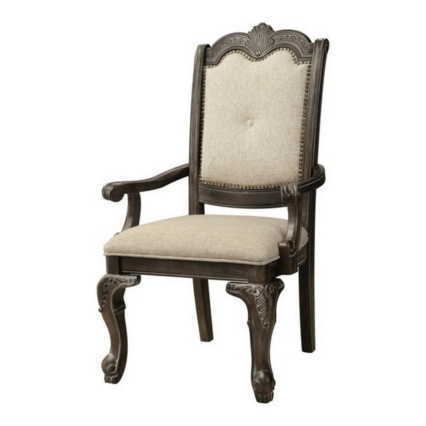 Button Tufted Fabric Seat Traditional Armchair, Set Of 2, Gray