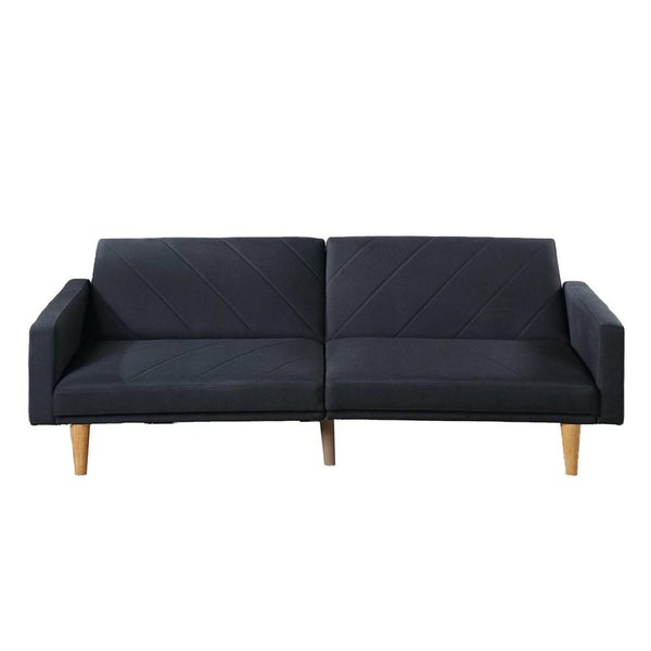 Fabric Adjustable Sofa With Chevron Pattern And Splayed Legs, Black